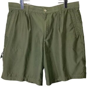 𝅺columbia XCO Hiking Shorts Green Pleated Front Relax Fit Bermuda 5 Pockets 34